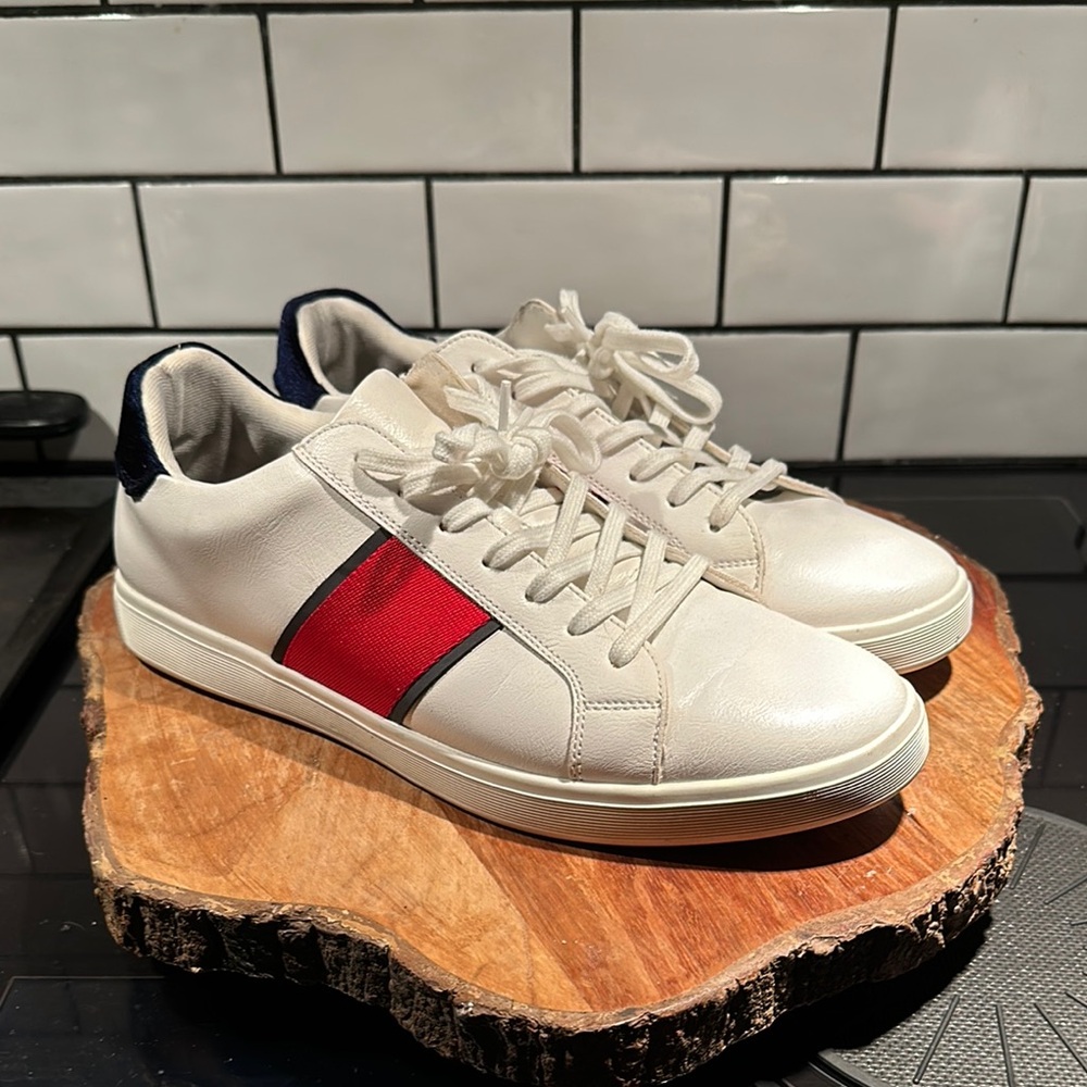 Aldo White and Red Athletic Shoes with Classic Design